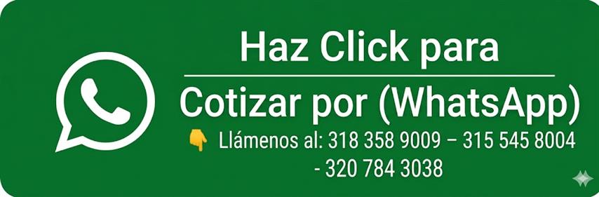 Banner verde con el logo de WhatsApp y texto: Haz Click para Cotizar por WhatsApp, mostrando números de contacto.